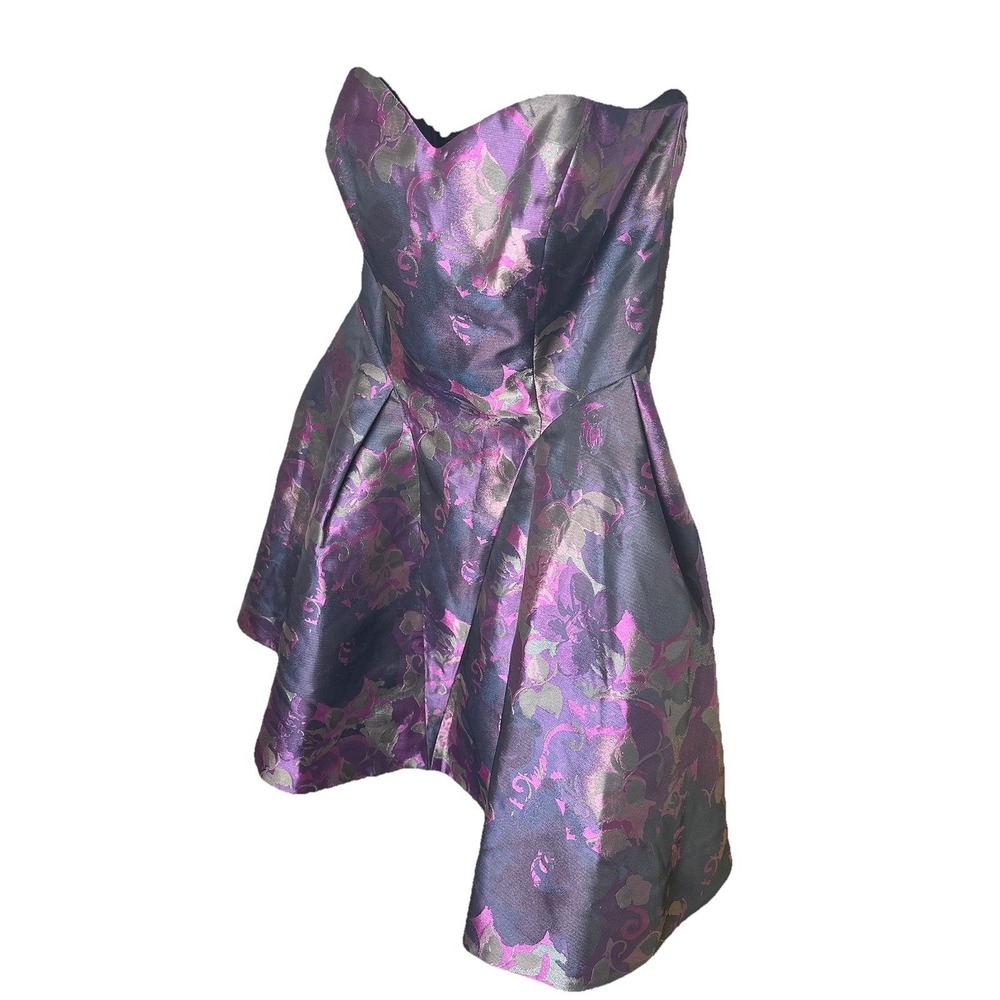 Betsey Johnson Collection Purple Metallic Floral Brocade Strapless Mini Dress 0 - Picture 4 of 9